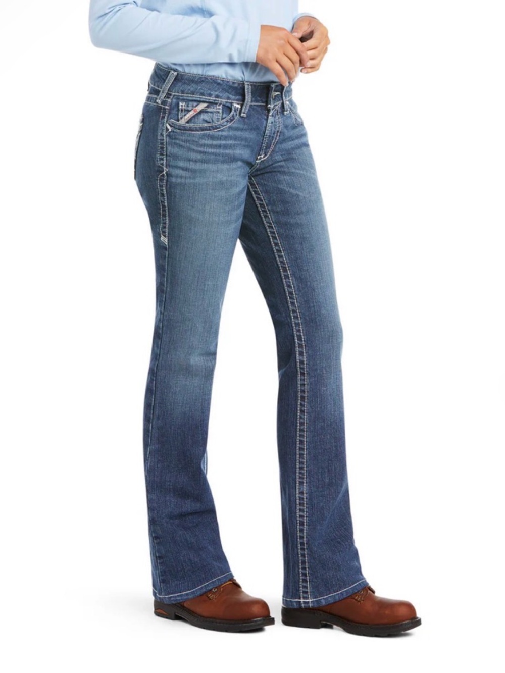 Ariat FR DuraStretch Entwined Mid Rise Bootcut Jeans 31S Short Denim